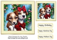Cute little pooch cuddles with hearts and roses in cream frame 7x7 (seven)