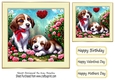 Cute little fur babies with hearts and roses in cream frame 7x7 (eight)