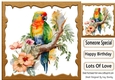 Lovely Parrot  on a Branch with Flowers 8x8 (two)