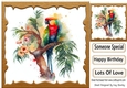 Lovely Parrot  on a Branch with Flowers 8x8 (four)