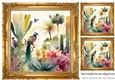 Gold Ornate Frame 8x8, with Exotic Birds Card Fronts (Two)