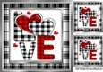 Black/White/Red Gingham Love Word 8x8 (one) 