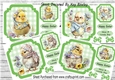 4 Easter Chicks with Scarves in Green Gingham 7x7 Mini Kit