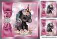 Lovely Black Unicorn with Pink Roses and Bow 8x8
