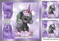 Lovely Black Unicorn with Lilac Roses and Bow 8x8