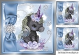 Lovely Black Unicorn with Roses and Blue Bow 8x8