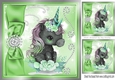 Lovely Black Unicorn with Roses and Green Bow 8x8