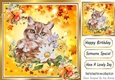 Autumn yellow leaf frame 8x8 with flowers and a cat