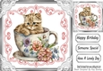 Pretty Roses & Lace Vintage Teacup With cute Kitten 8x8 (two)