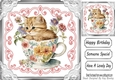 Pretty Roses & Lace Vintage Teacup With Kitten 8x8 (four)