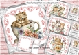 4 Pretty Roses & Lace Vintage Teacups With Kitten 8x8 Mini Kit
