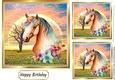 Autumn Sunrise with Horse and flowers 7x7 (three)