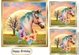 Autumn Sunrise with Horse and flowers 7x7 (four)