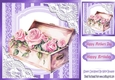 Pink Roses in a Vintage Trunk with Purple/ lace 8x8 (Six)