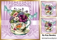 Pretty Vintage Floral Teacup with turq butterflies 8x8