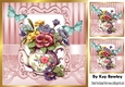 Pretty Vintage Floral Teacup with butterflies 8x8