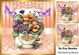 Pretty Vintage Colours Floral Teacup with butterflies 8x8