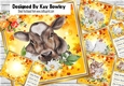 4 Autumn Yellow Leaves with flowers and cute Farm Animals Mini Kit