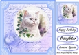 pretty kitten on lace with blue rose script 8x8 frame