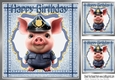 Cute Pig in Police Uniform in Denim Frame 8x8 (two)