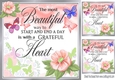 A Greatful Heart Lovely Verse With Peach Shades Flowers/Butterflies 8x8 (four)