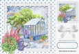 Pretty Garden with Green House With Flowers Blue Polkadot 8x8
