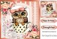 Cute Owl In A Teacup With Peach/Pink Roses 8x8