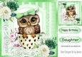 Cute Owl In A Teacup With Green/White Flowers 8x8