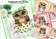4 Cute Owls In Teacups With Roses & Flowers 8x8 card front Mini Kit