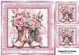 Pretty Pink Lace & Marble Card Fronts/Toppers 8x8 Boots/Roses(one)