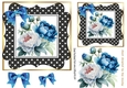 Pretty Blue/White Peonies Black Polka Dot with Bows 7x7 (three)