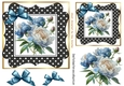 Pretty Blue/White Peonies Black Polka Dot with Bows 7x7 (four)