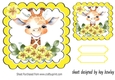 Cute Giraffe With Flowers Yellow Scalloped 7x7 Toppers (two)