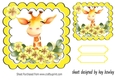 Cute Giraffe With Flowers Yellow Scalloped 7x7 Toppers (three)