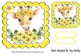Cute Giraffe With Flowers Yellow Scalloped 7x7 Toppers (four)
