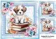 Cute Puppy With Books & Blue Lace With Flowers 8x8 (two)
