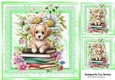Cute Puppy With Books & Green Lace With Flowers/Daisies 8x8 (three)