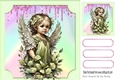 Pretty Angel in Green Rainbow With Flowers 8X8