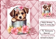 Cute Little Terrier In A  Tin Can With Flowers Pink Ornate 8x8