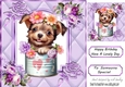 Cute Little Terrier In A  Tin Can With Flowers Purple Ornate 8x8