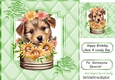 Cute Little Terrier In A  Tin Can With Flowers Green Ornate 8x8