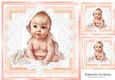 Cute Baby Girl With Smile Peach & White Lace 8x8 Card (Three)