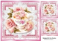 Pretty Teacup Of Pink Roses On Lace 8x8 (Two)