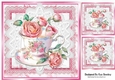 Pretty Teacup Of Pink Roses On Lace 8x8 (Three)