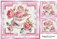 Pretty Teacup Of Pink Roses On Lace 8x8 (Four)