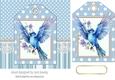 Pretty Bluebird With Flowers On Polkadot Tag 7x7 (Three)