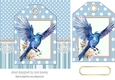 Pretty Bluebird With Flowers On Polkadot Tag 7x7 (FOUR)