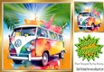 Rainbow Water Colour Camper Van With Sunset 8x8 (Two)