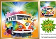 Rainbow Water Colour Camper Van With Sunset 8x8 (Three)