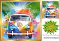 Rainbow Water Colour Camper Van With Sunset 8x8 (Four)